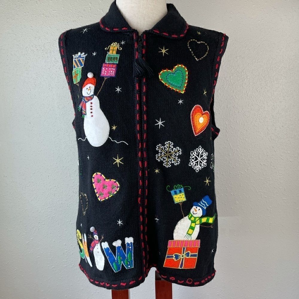 NWT Reference Point Full Zip Sleeveless Christmas Sweater Size M